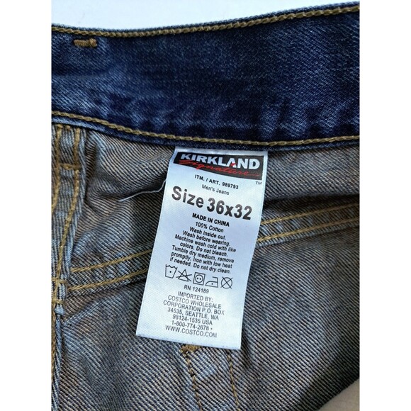 Kirkland Loose Straight Jeans Mens 36x32 Dark Wash Blue 100% Cotton Denim - Picture 4 of 8